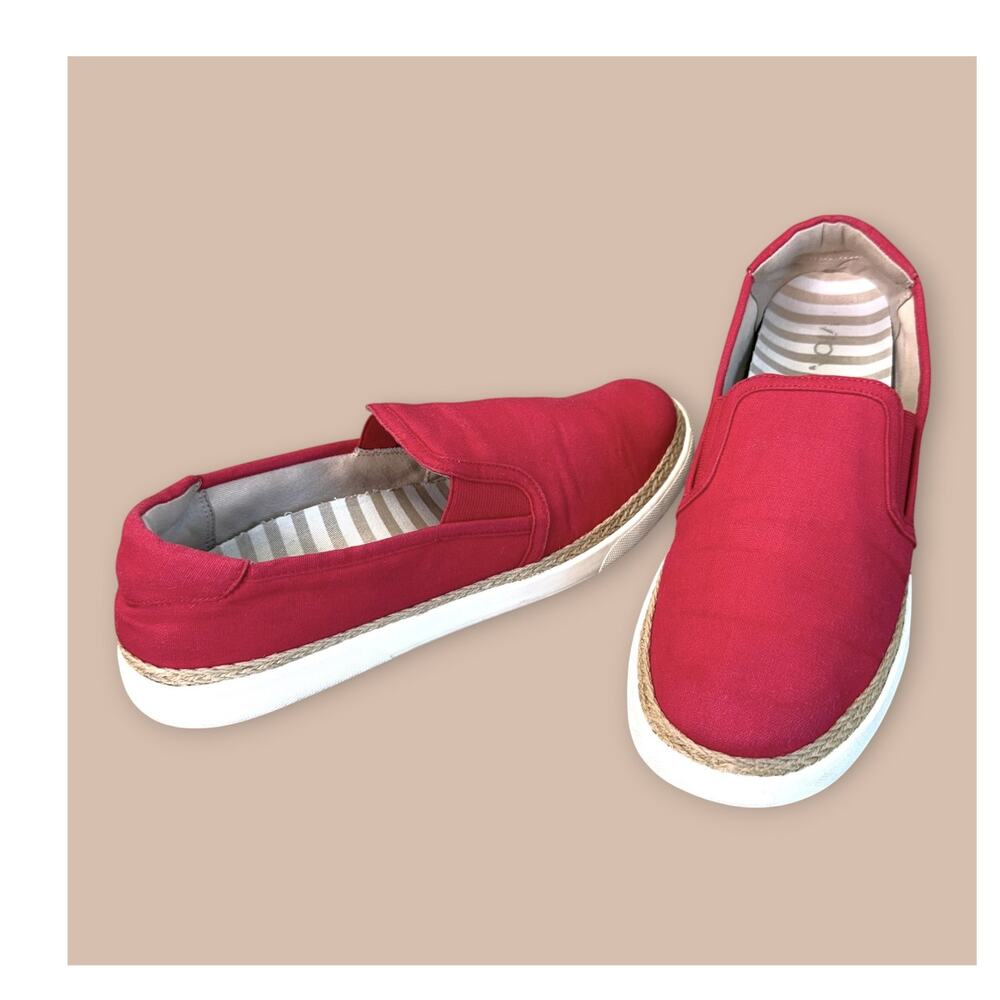 Vionic Canvas Espadrille Sneakers Slip On Womens Size 10 Sunny Rae Red Orthotic